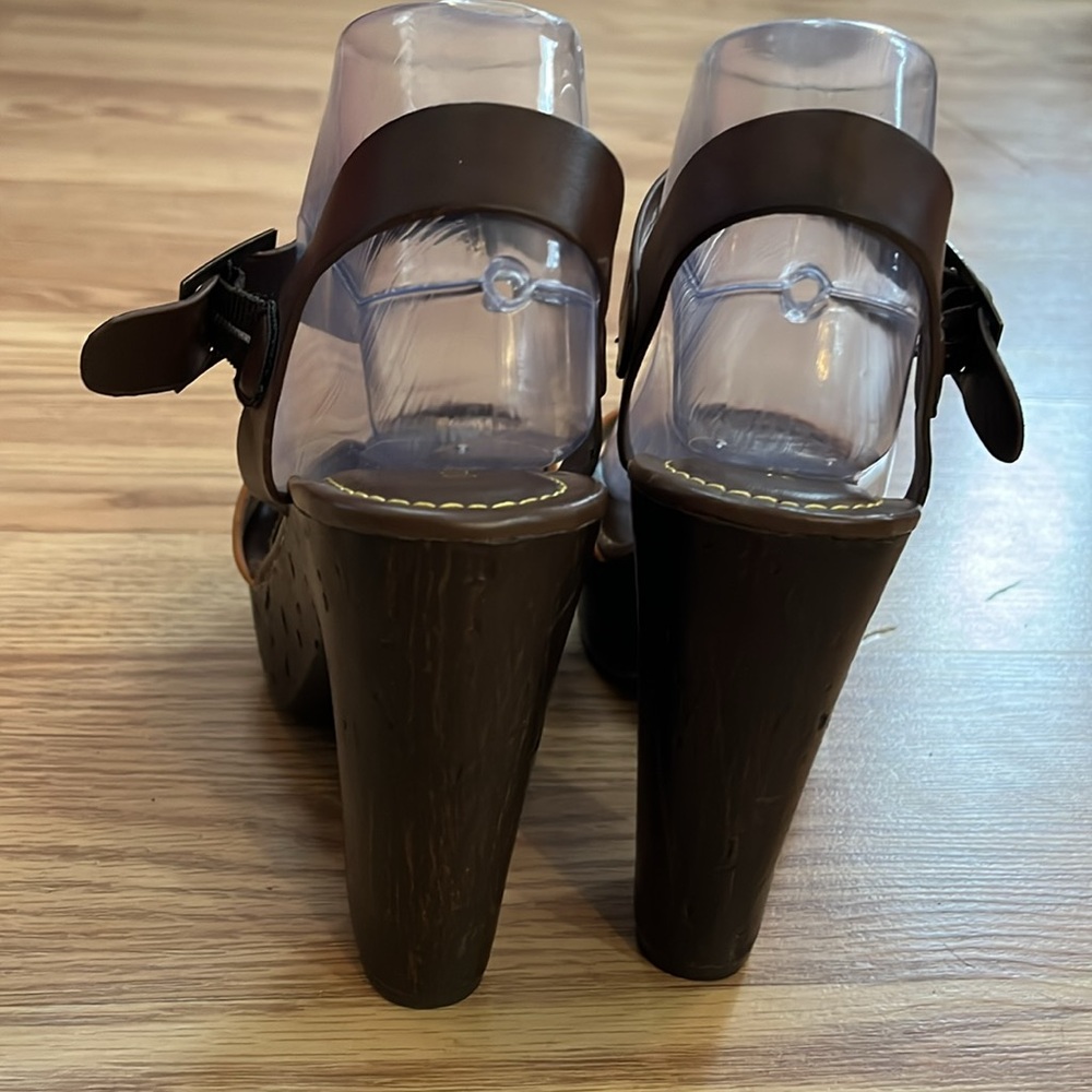 BAMBOO FABIOLA PLATFORM CHUNKY HEEL ANKLE STRAP SANDALS GOLD BROWN SIZE 8.5 - Picture 6 of 14